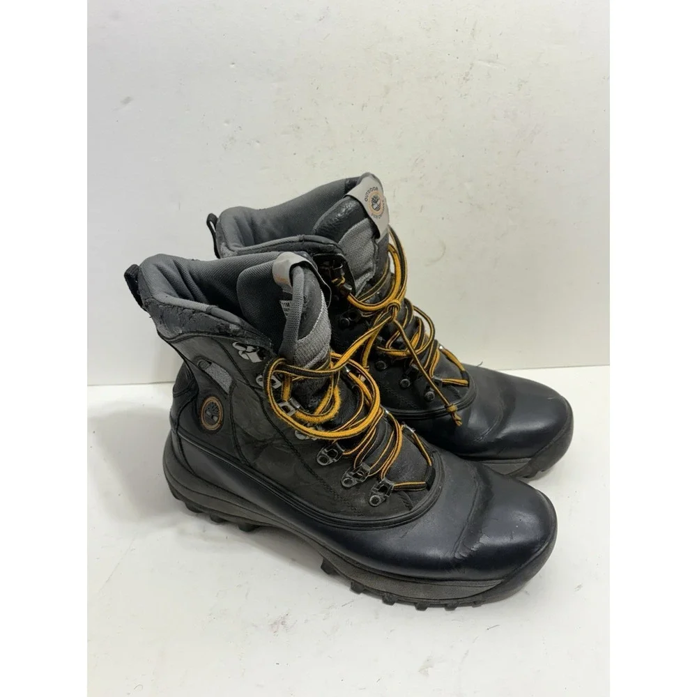 Timberland Flume Hiking Boots Mens Black Leather Lace-Up Waterproof Outdoor 11 M